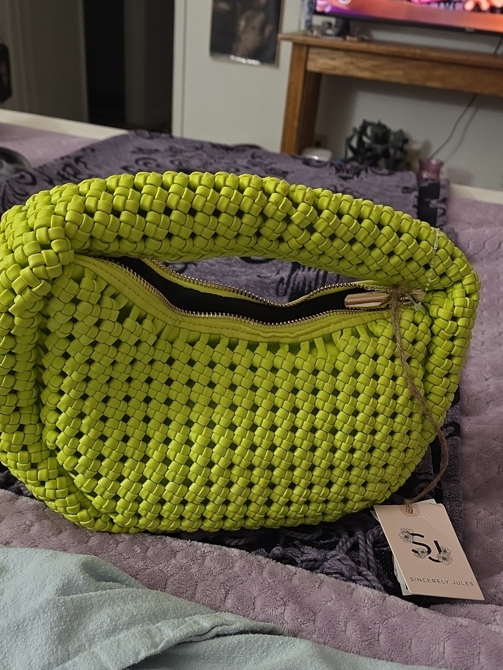 Sincerly Jules Neon Lime Woven Shoulder Bag